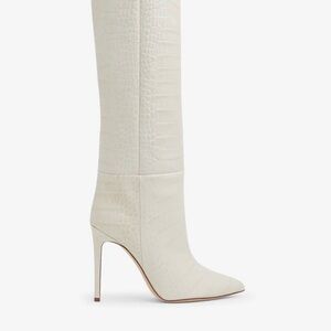 Paris Texas White Croc-Embossed Over the Knee Boots